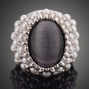 HUGE Inlaid Pearl and Opal Statement Ring